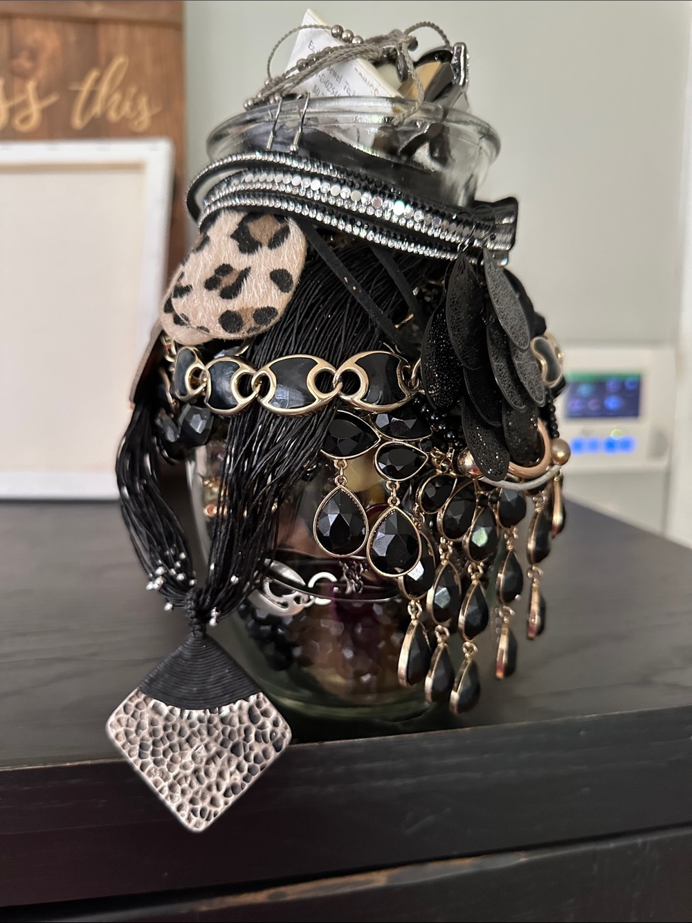 Mystery Jewelry Jar In Black, Silver And Gold Colors.